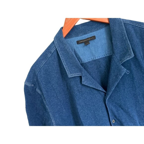 JOHN VARVATOS Shirt Cotton Button-down Short Sleeve Blue Stitched Size 2XL - Picture 3 of 8